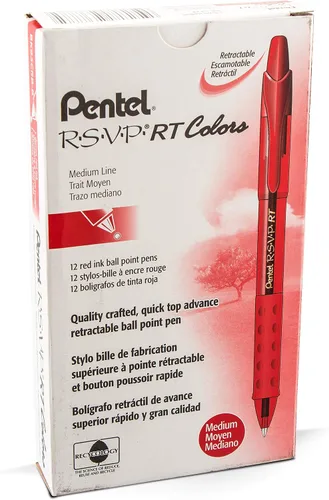 Vista 14 de Pentel RSVP RT Colors - Bolígrafo retráctil (1.0mm) trazo medio, color rosa, barril, tinta rosa, caja de 12 (BK93CRP-P)