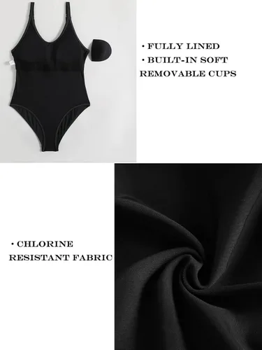 Vista 5 de Danga bay Trajes de baño deportivos para mujer, negro, de una pieza, para adolescentes, espalda baja, modesto, resistente al cloro, ajustable