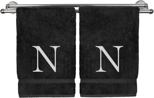 Vista 112 de Toalla de mano monogramada, regalo personalizado, juego de 2 - Toalla bordada con letra de bloque dorada - Extra absorbente 100% algodón turco