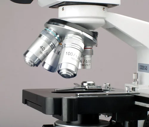 Vista 4 de AmScope Microscopio compuesto binocular de laboratorio 2500X LED w 3D-etapa, libro y conjunto de diapositivas en blanco
