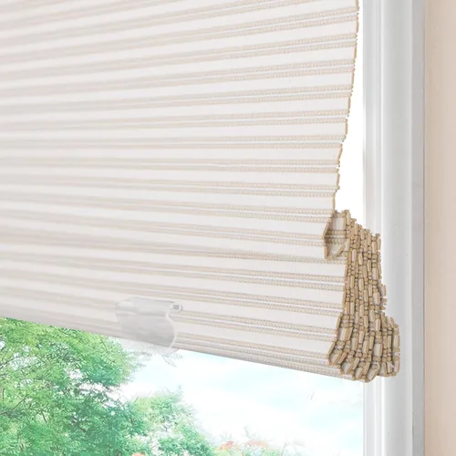 Vista 22 de Persianas romanas de bambú inalámbricas, 100% lino natural, diseño 1