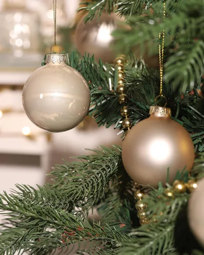 Vista 4 de WDS WONDROUS Adornos de bola colgante de Navidad de cristal, 12 bolas Champán
