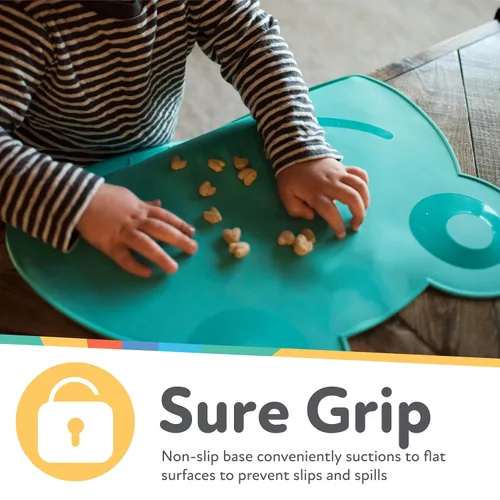 Vista 4 de Nuby Sure Grip Miracle Frog Mat con bolsa de alimentos - Placa de succión para niños pequeños - 6+ meses - Aqua