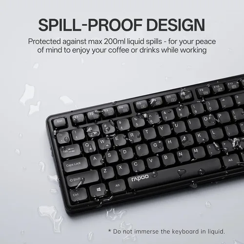 Vista 8 de Rapoo X2100 Combo de teclado y mouse inalámbricos silenciosos, receptor USB de 2.4GHz, 12 teclas multimedia, a prueba de derrames, tamaño completo