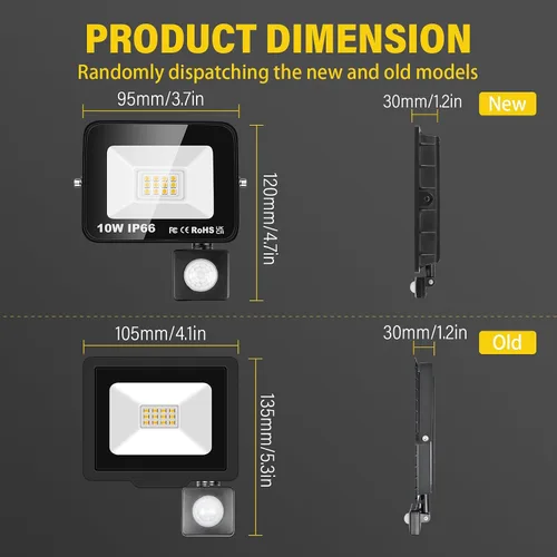 Vista 2 de Willpower Reflector LED con sensor de movimiento, luces de seguridad para exteriores de 10 W, 1000 lúmenes, lámpara exterior de 4000 K, luz blanca
