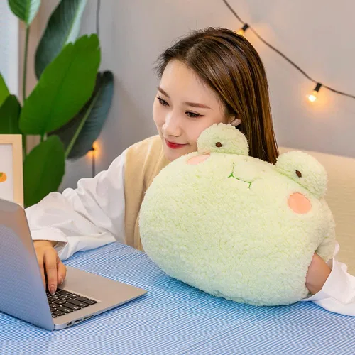 Vista 2 de NatureMan Almohada de rana de felpa, calentador de manos de rana rellena súper suave para adultos y niños (verde)