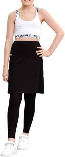 Vista 6 de Gyiefcg Falda deportiva de golf para niñas con leggings, falda de entrenamiento, falda de baile activa con bolsillos