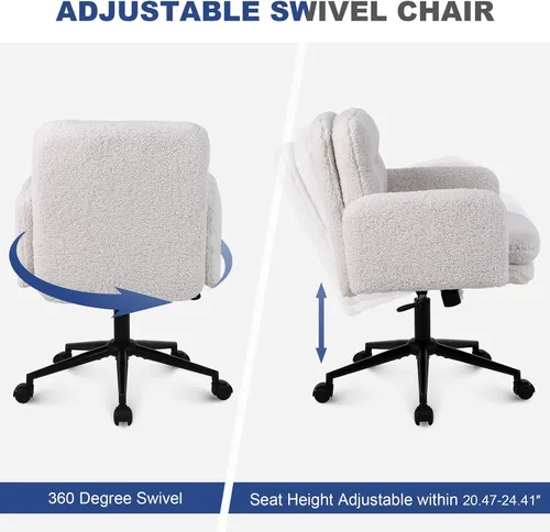 Vista 7 de Youhauchair Silla tapizada para oficina en casa, cachemira sintética, moderna, respaldo medio, silla de escritorio con ruedas, ergonómica, altura