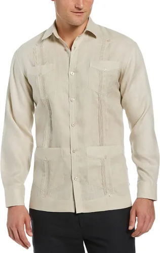 Vista 11 de Cubavera Camisa Guayabera de manga larga con cuatro bolsillos para hombre, 100 % de lino, detalle de pinzas, ajuste relajado