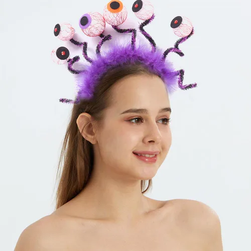 Vista 5 de Diademas de Halloween realistas de terror fantasma, azul, naranja, rojo, sombrero de ojos, accesorios para el cabello, diademas para mujeres