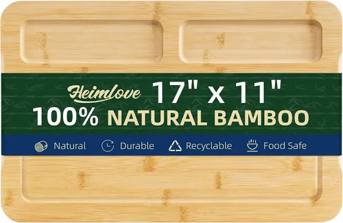 Vista 8 de Heimlove Tabla de Cortar de Bambú Extra Grande, Tablas de Cortar de 17" x 11" para Cocina Tablas de Charcutería con Ranura para Jugo y Asas, Tabla
