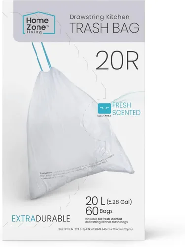 Vista 16 de Home Zone Living Paquete de 2 bolsas de basura de cocina de 5 galones con asas de cordón, diseño personalizado resistente para forros de reciclaje
