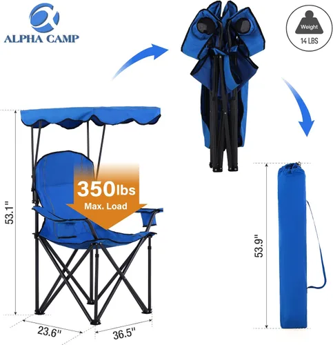Vista 3 de ALPHA CAMP Silla de camping de gran tamaño con toldo de sombra, sillas de césped plegables