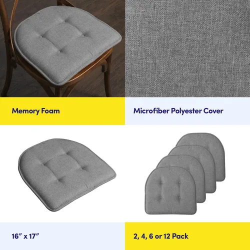Vista 6 de Sweet Home Collection - Cojín de espuma viscoelástica para silla, con capitoné, parte trasera de goma antideslizante, en forma de U, de 17 x 16 Gris
