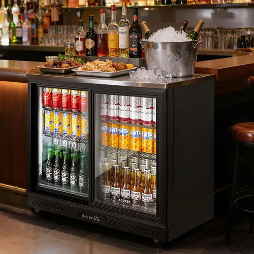 Vista 9 de BODEGA BODEGACOOLER Enfriador de barra trasera, refrigerador comercial de bebidas de 7.7 pies cúbicos con 2 puertas corredizas de vidrio