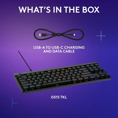 Vista 8 de Logitech G 515 TKL - Teclado para juegos de perfil bajo con cable, RGB totalmente personalizable, teclas PBT de doble disparo, interruptores