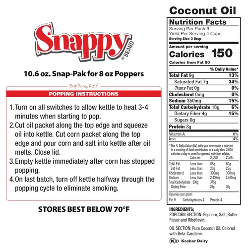 Vista 2 de Snappy Snap-Paks - Paquetes de porciones de palomitas todo en uno para máquina popping de 8 onzas, granos, aceite y sal, 24