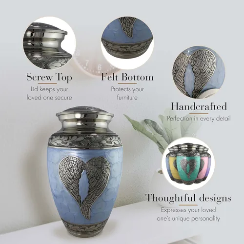 Vista 3 de Urna de Cremación Ángel Azul para Cenizas de Adulto Masculino - Urnas de Cremación Personalizadas para Cenizas de Hombre Adulto Urnas Decorativas