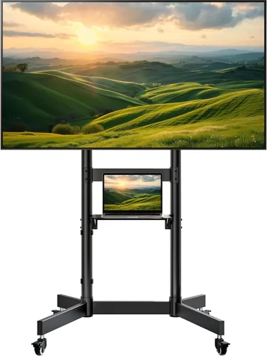 Vista 11 de Soporte de TV rodante resistente para pantallas de 23 a 60 pulgadas, soporta 121 libras (TV de 99 libras + estante de 22 libras), carrito de TV