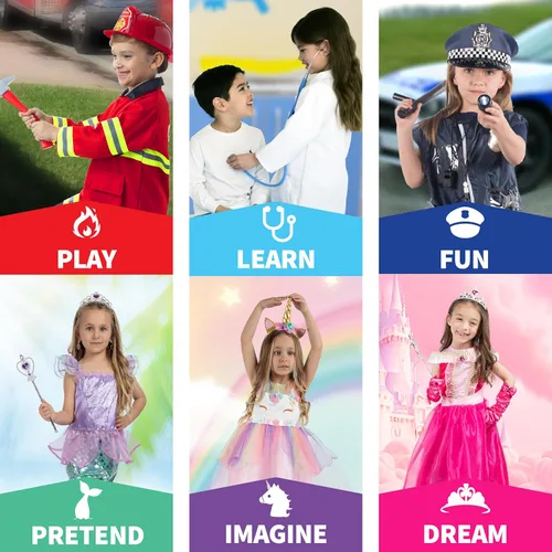 Vista 8 de Born Toys Ropa de vestir para niñas pequeñas y niños de 3 a 7 años, disfraces lavables para niños 6 en 1 y 3 en 1