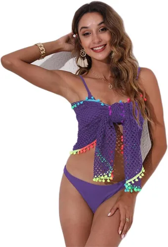 Vista 15 de Vestido cruzado de gasa transparente para mujer, para cubrir el bikini