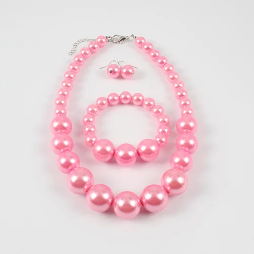 Vista 4 de KOSMOS-LI Juego de collar y pulsera de perlas de imitación grandes para mujer de 19 pulgadas, Plástico, Perla