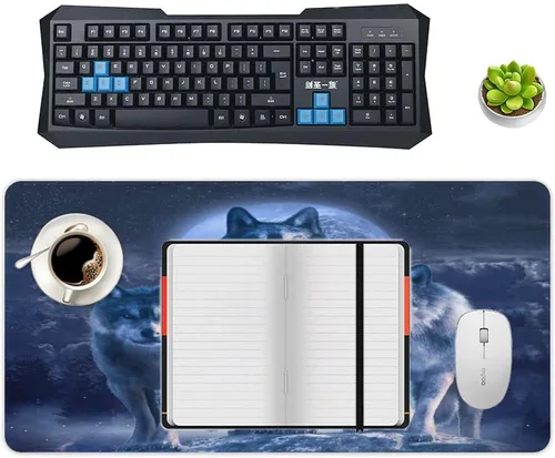 Vista 4 de Horror Wolves - Alfombrilla de mouse impermeable para juegos, gótico, con temática de animales oscuros, bosque, lobo negro, para mouse inalámbrico