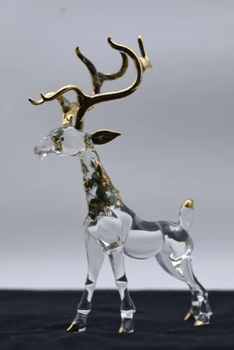 Vista 3 de Adorno de cristal soplado a mano de ciervo gigante transparente, decoración de figura de animal, regalo de Año Nuevo