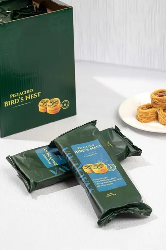 Vista 6 de Snacklava - Paquete variado mixto 1 (34 piezas) – 2 mini anillos de galletas (20 piezas), 2 nueces mixtas Kunafa (6 piezas), 2 nidos de pájaros