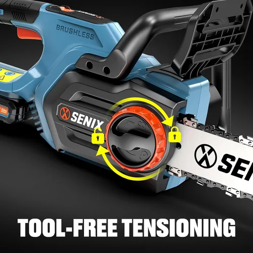 Vista 3 de SENIX Motosierra inalámbrica, motosierra de batería de 20 V y 10 pulgadas, motosierra sin escobillas, incluye batería de 2.5 Ah y cargador