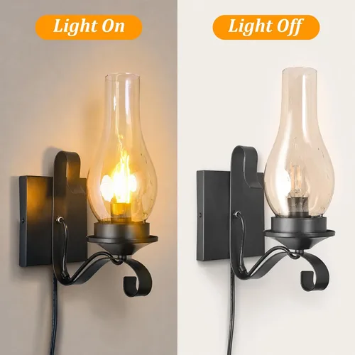 Vista 6 de Black Plug in Wall Sconce 1-Pack, UL Listed Rustic Farmhouse Lamp, E12 Base