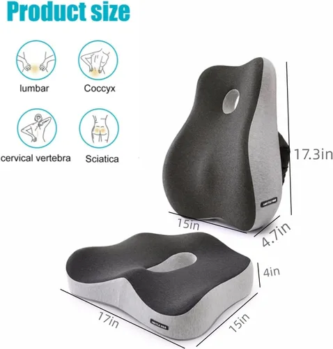 Vista 3 de Cojín de asiento de espuma viscoelástica y almohada de apoyo lumbar, alivio de presión de ciática y coxis, cojín para silla de oficina, automóvil