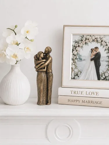 Vista 6 de JFSM INC. Escultura de amantes almas gemelas besándose - Perfecta para bodas