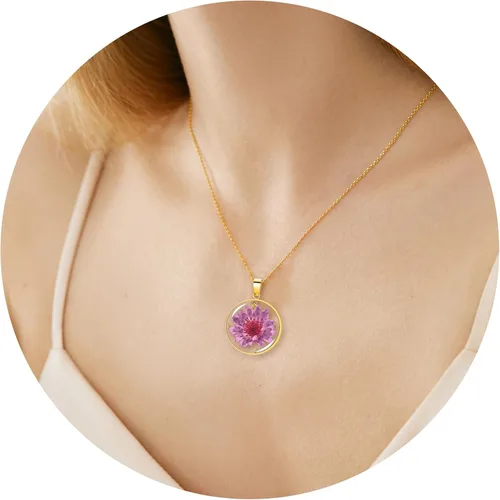 Vista 32 de Pressed Flower Necklace Gift for Women Personalized Handmade Necklaces Birth Flower Necklace