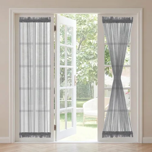 Vista 23 de H. Versailtex Lino Natural y Poly semi-láminas Premium suaves y ricos materiales paneles de cortina con abrazadera ajustable para patio Gris