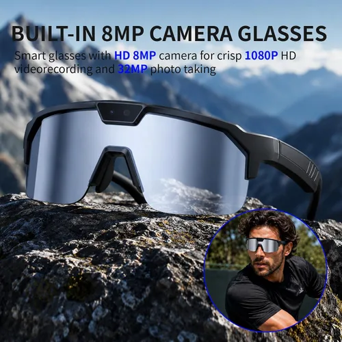 Vista 2 de Lentes inteligentes con inteligencia artificial con cámara, gafas de grabación de video con antivibración, gafas de sol inteligentes con Bluetooth