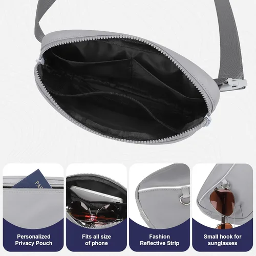 Vista 5 de Riñonera unisex para hombres y mujeres, bolsa de cinturón impermeable, bolsa cruzada con correa ajustable extendida de 54 pulgadas, riñoneras