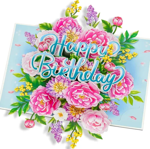 Vista 8 de POPWOW Tarjeta desplegable de feliz cumpleaños, flores y mariposas, tarjeta de felicitación 3D floral, regalo para mamá, hermana, mujer, abuela