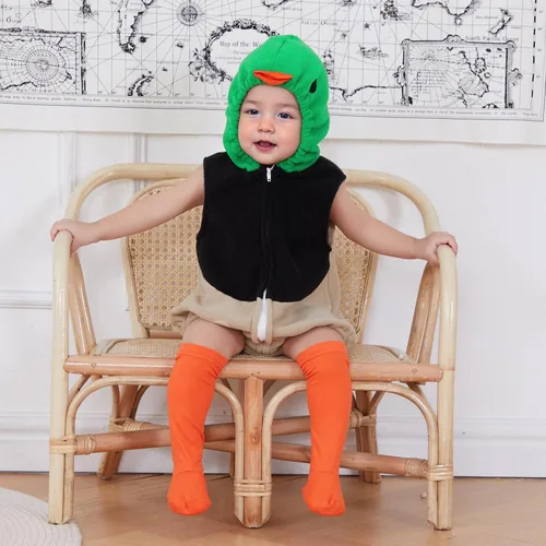 Vista 2 de Pudcoco Conjunto de disfraz de pato malardo con capucha y sin mangas para bebés, niños y niñas, conjunto de leggings Verde