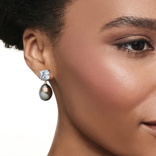 Vista 2 de Ross-Simons - Aretes colgantes de plata de ley con perlas de tahitián negra cultivada de 0.472-4.882 in