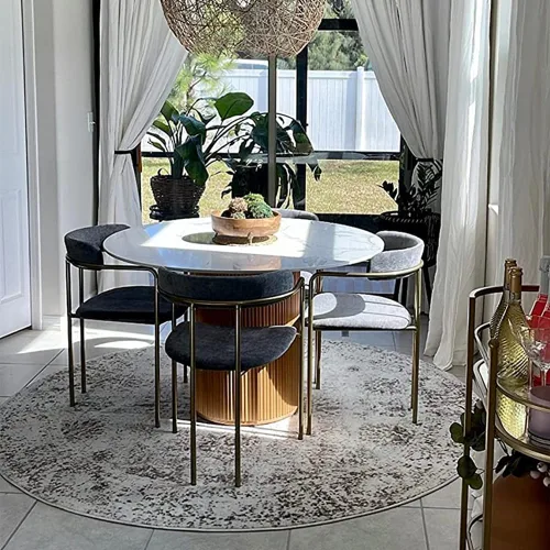 Vista 2 de Mesa de comedor de madera maciza de pino, mesa redonda moderna de mármol blanco, mesa de comedor de madera natural, muebles de restaurante, 43.3