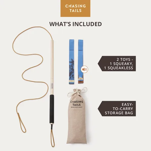 Vista 4 de Chasing Tails Poste de coqueteo para perros pequeños, 26 pulgadas con cuerda de 70 pulgadas y dos juguetes, equipo de juego interactivo para razas