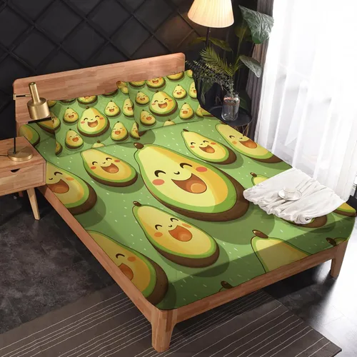 Vista 2 de Sábanas de aguacate tamaño individual – Sábanas kawaii, microfibra suave y bolsillo profundo, sábanas y fundas de almohada estampadas sin arrugas, 3