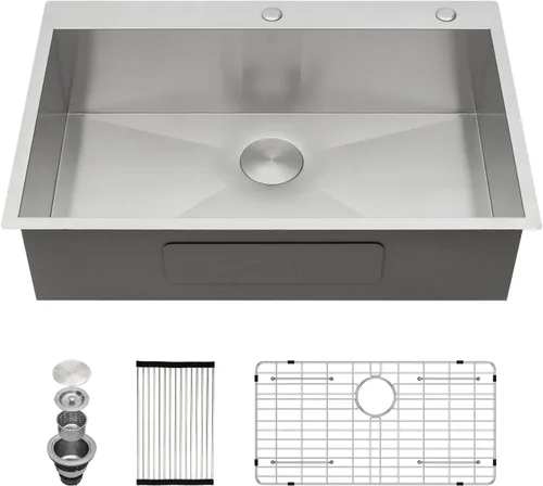 Vista 24 de Kichae Fregadero de 15 pulgadas para RV - Fregadero de barra de 15 x 15 x 5, fregadero de cocina pequeño, sobremontado, de montaje superior