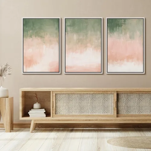 Vista 394 de SIGNFORD - Set de obras de arte en lienzo enmarcado para pared, ilustraciones abstractas de neblina del desierto en tonos neutros beige y marrón