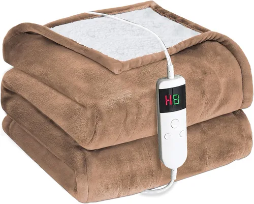 Vista 26 de Manta térmica eléctrica de 50 x 60 pulgadas, manta eléctrica de franela suave y sherpa con 10 niveles de calefacción, se apaga automáticamente