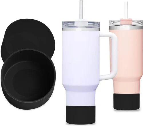 Vista 2 de Bota de silicona para vaso Stanley Quencher, cubierta protectora para la parte inferior de la botella de agua (negro)