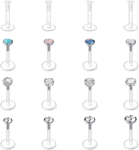 Vista 5 de VCMART - Aretes transparentes para deportes, trabajo, cirugía, juego, conjunto mixto, retenedor de piercing de plástico transparente, retenedor