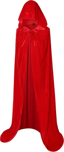 Vista 10 de BIGXIAN Capa larga con capucha, capa de terciopelo, disfraz de bruja para Halloween para mujeres y hombres Negro