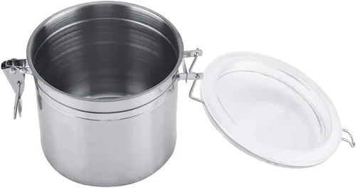 Vista 8 de Recipiente de café hermético, recipiente de acero inoxidable sellado al vacío para granos de arroz, cereales, avena, frijoles, asas, tapa, harina